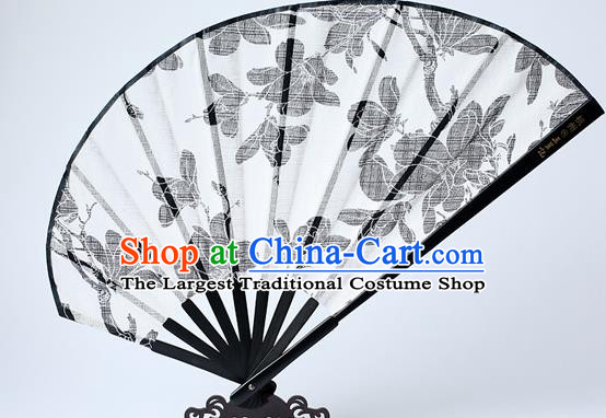 Traditional Chinese Handmade Printing Yulan Magnolia White Silk Folding Fan China Bamboo Fan Oriental Fan