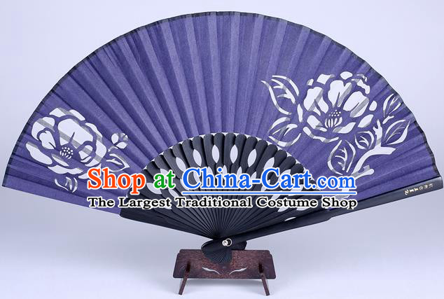 Traditional Chinese Handmade Printing Flower Purple Silk Folding Fan China Accordion Fan Oriental Fan