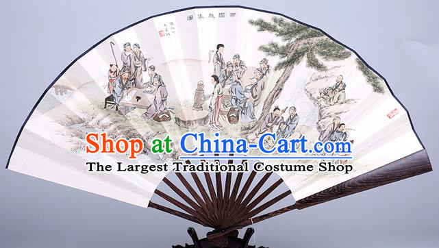 Traditional Chinese Handmade Printing Paper Folding Fan China Wenge Accordion Fan Oriental Fan