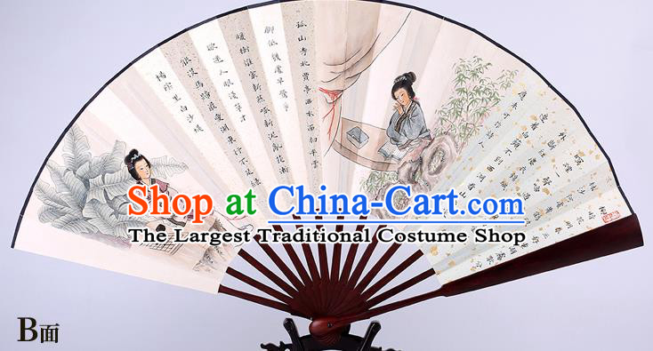 Traditional Chinese Handmade Paper Folding Fan China Printing Beauty Rosewood Accordion Fan Oriental Fan