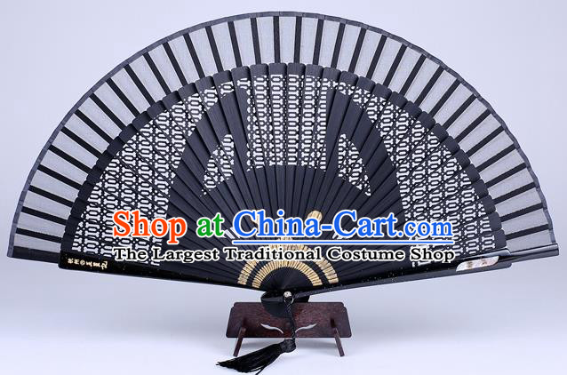 Traditional Chinese Handmade Carving Zodiac Dog Folding Fan China Bamboo Accordion Fan Oriental Fan