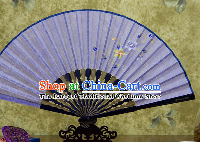 Traditional Chinese Printing Flowers Lilac Flax Fan China Bamboo Accordion Folding Fan Oriental Fan