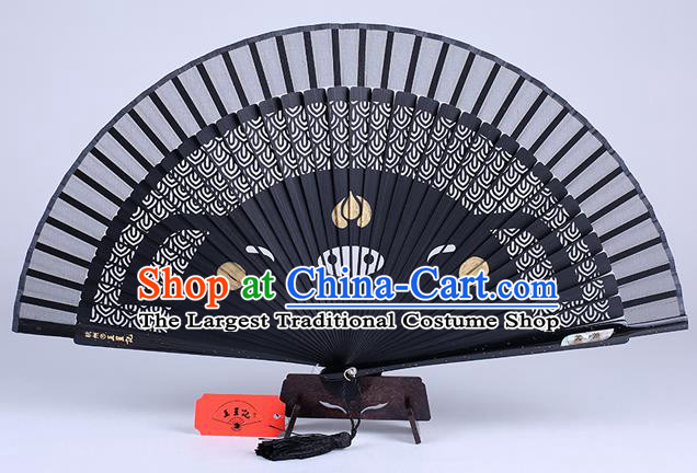 Traditional Chinese Handmade Carving Zodiac Pig Folding Fan China Bamboo Accordion Fan Oriental Fan