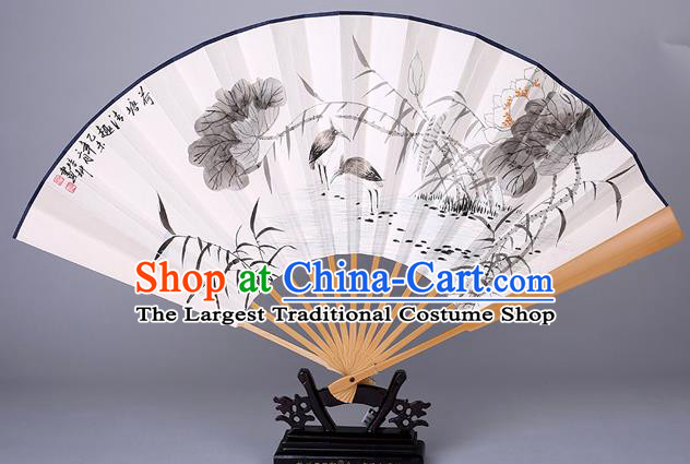 Traditional Chinese Handmade Ink Painting Lotus Paper Folding Fan China Accordion Fan Oriental Fan