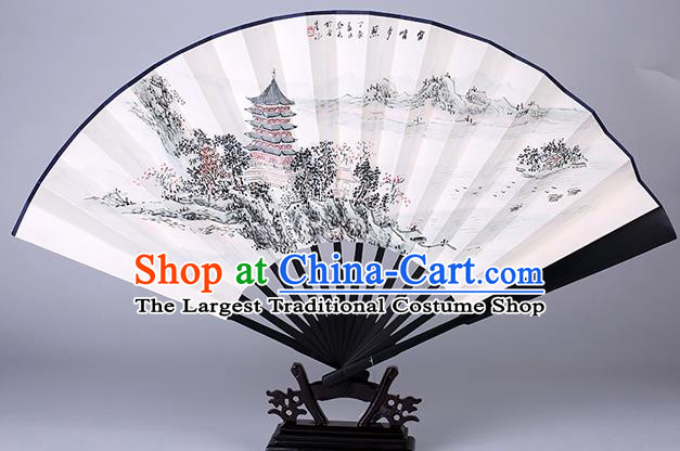 Traditional Chinese Handmade Painting Leifeng Tower Paper Folding Fan China Wood Accordion Fan Oriental Fan