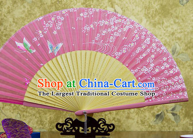 Traditional Chinese Printing Butterfly Pink Silk Fan China Bamboo Accordion Folding Fan Oriental Fan