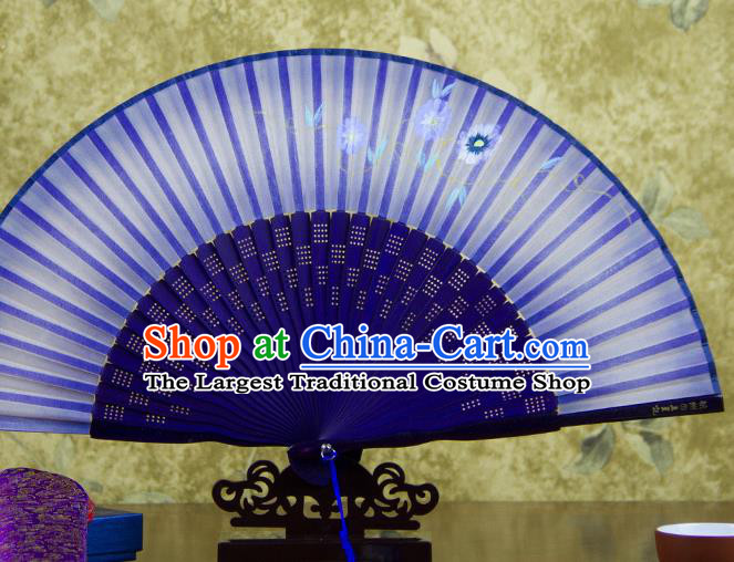 Traditional Chinese Printing Petunia Royalblue Silk Fan China Bamboo Accordion Folding Fan Oriental Fan