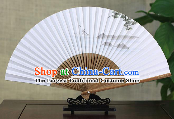 Traditional Chinese Ink Painting Fisherboat Art Paper Fan China Bamboo Accordion Folding Fan Oriental Fan