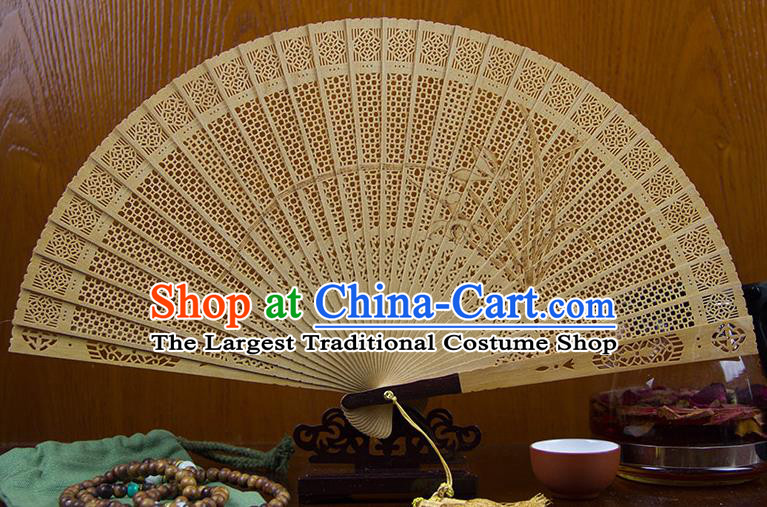 Traditional Chinese Hand Carving Orchid Sandalwood Fan China Wood Accordion Folding Fan Oriental Fan