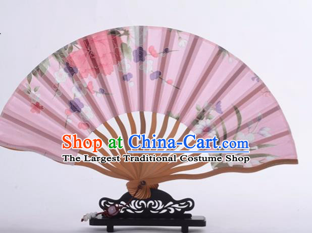 Traditional Chinese Printing Butterfly Flower Pink Silk Fan China Bamboo Accordion Folding Fan Oriental Fan