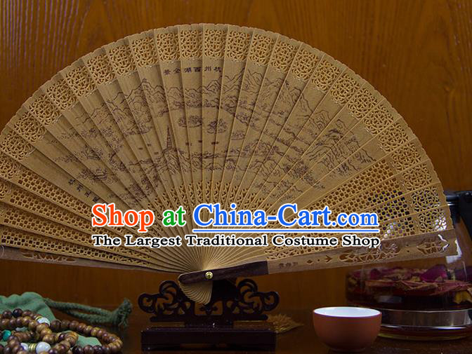 Traditional Chinese Hand Painting West Lake Sandalwood Fan China Accordion Folding Fan Oriental Fan