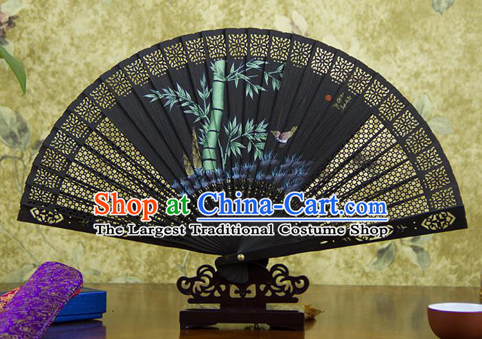 Traditional Chinese Hand Painting Bamboo Ebony Fan China Accordion Folding Fan Oriental Fan