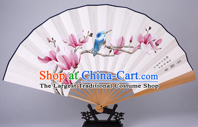 Traditional Chinese Hand Painting Mangnolia Paper Fan China Bamboo Accordion Folding Fan Oriental Fan