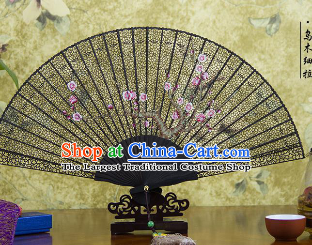 Traditional Chinese Hand Painting Pink Plum Blossom Ebony Fan China Accordion Folding Fan Oriental Fan