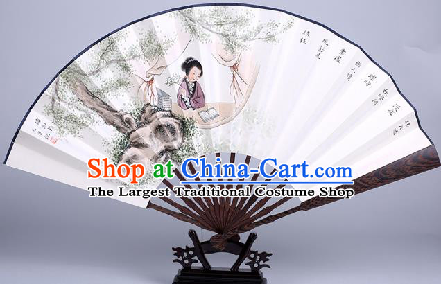 Traditional Chinese Handmade Printing Beauty Paper Folding Fan China Wenge Accordion Fan Oriental Fan