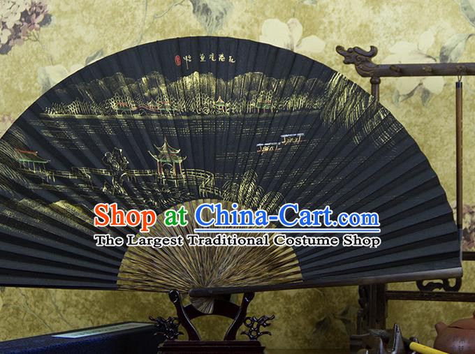 Traditional Chinese Hand Painting Flower Harbor Mulberry Paper Fan China Accordion Folding Fan Oriental Fan