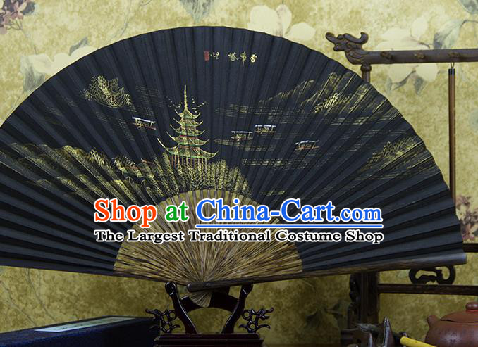 Traditional Chinese Hand Painting Lei Feng Tower Mulberry Paper Fan China Accordion Folding Fan Oriental Fan