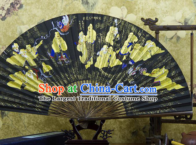 Traditional Chinese Hand Painting Eighteen Arhats Mulberry Paper Fan China Accordion Folding Fan Oriental Fan