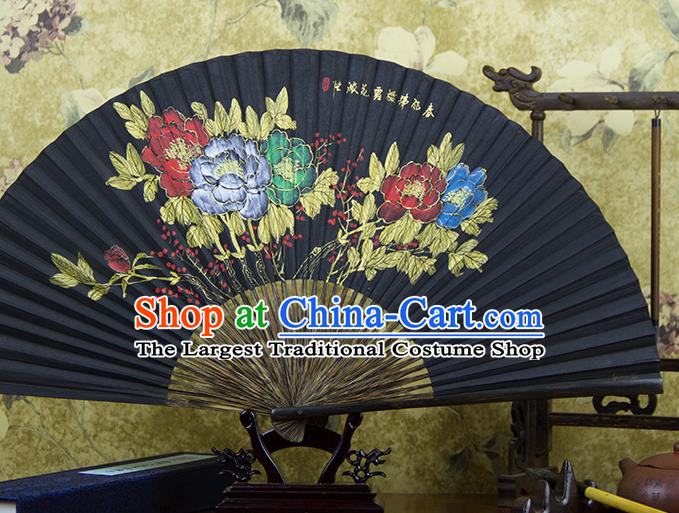 Traditional Chinese Hand Painting Peony Mulberry Paper Fan China Accordion Folding Fan Oriental Fan