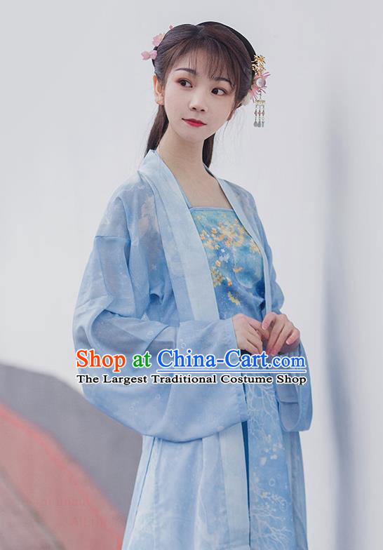 Traditional Chinese Ancient Maidservants Blue Hanfu Dress Song Dynasty Civilian Lady Historical Costumes for Women