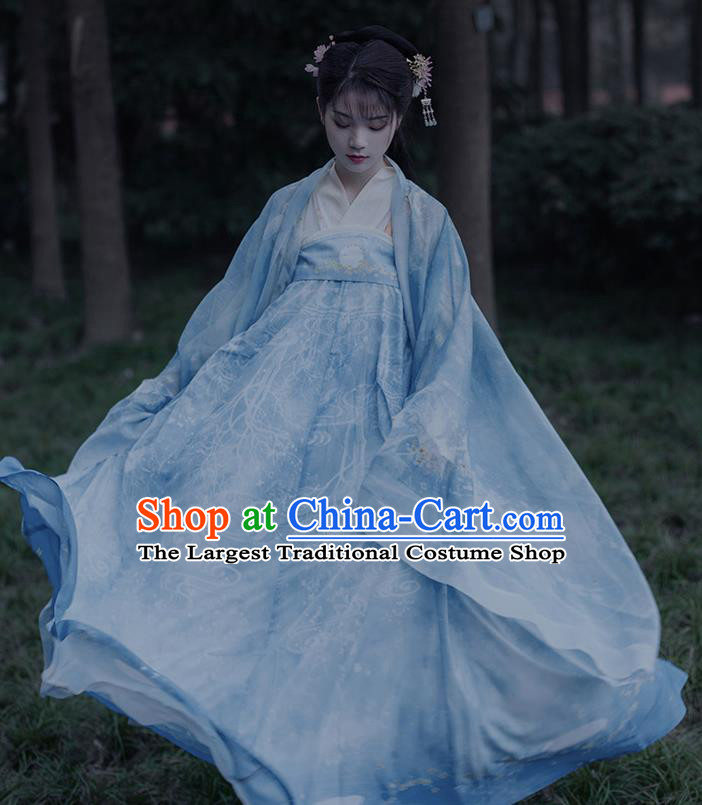 Traditional Chinese Ancient Court Princess Blue Hanfu Dress Song Dynasty Patrician Lady Historical Costumes for Women