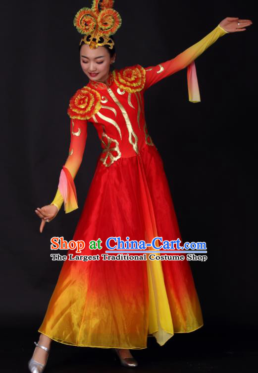 Chinese Traditional Opening Dance Red Dress China Classical Dance Stage Performance Chorus Costume for Women