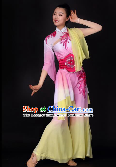 Chinese Traditional Yangko Dance Pink Dress Folk Dance Stage Performance Costume for Women