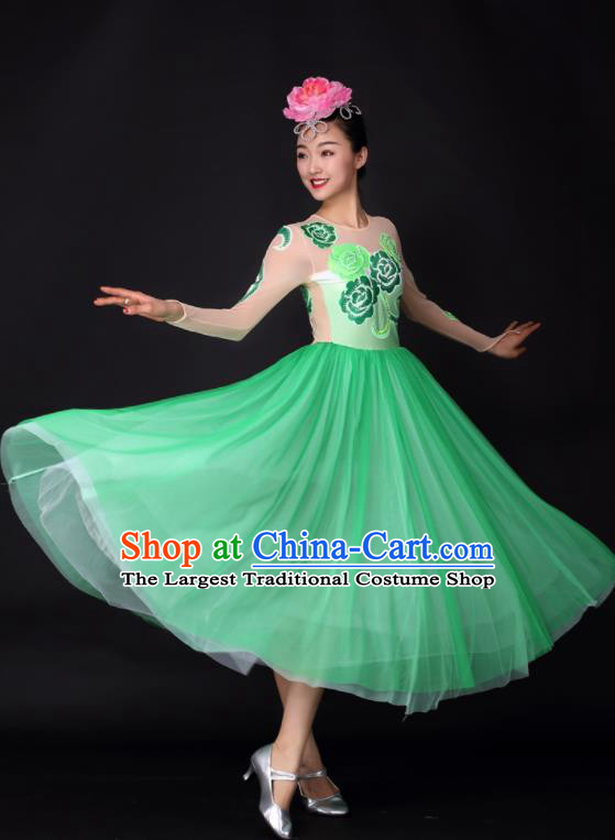 Professional Modern Dance Chorus Green Dress Opening Dance Stage Performance Costume for Women