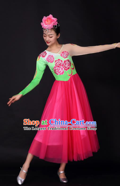 Professional Modern Dance Chorus Rosy Dress Opening Dance Stage Performance Costume for Women