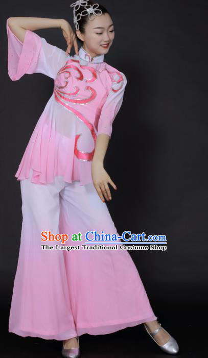 Chinese Traditional Yangko Dance Pink Outfits Folk Dance Stage Performance Costume for Women