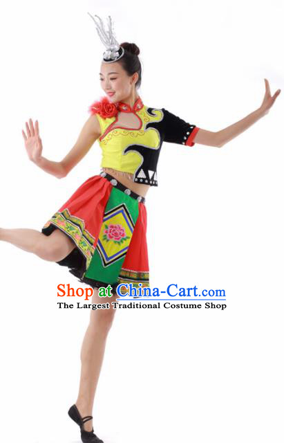 Chinese Miao Ethnic Dance Short Dress Traditional Hmong Nationality Stage Performance Costume for Women