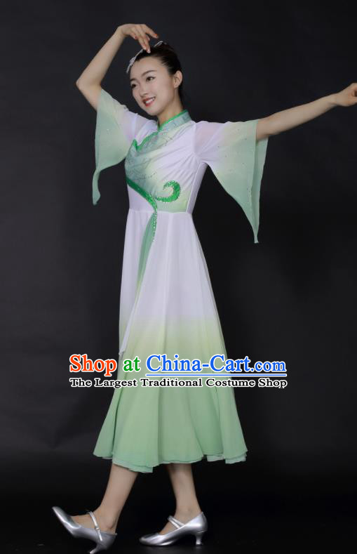 Chinese Fan Dance Umbrella Dance Green Dress Traditional Classical Dance Stage Performance Costume for Women