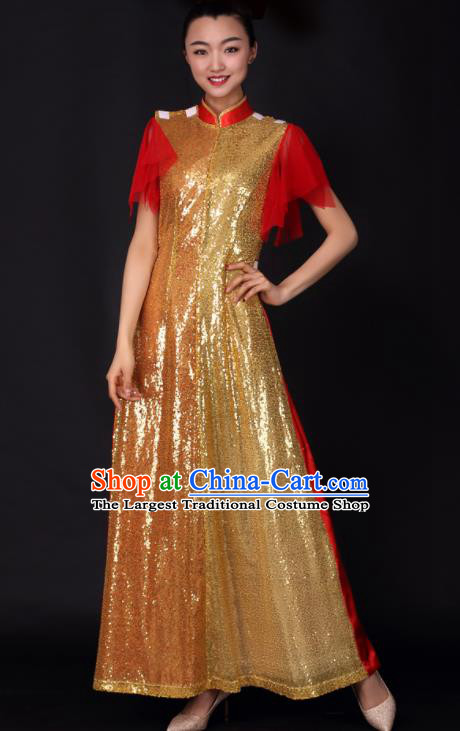 Professional Chorus Modern Dance Golden Dress Opening Dance Stage Performance Costume for Women