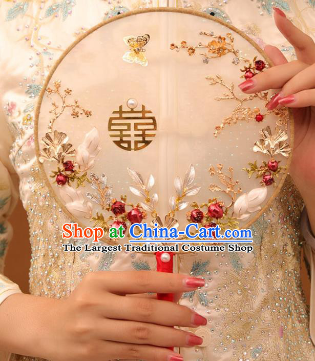 Chinese Traditional Handmade Hanfu Pomegranate Palace Fans Classical Wedding Silk Fan for Women