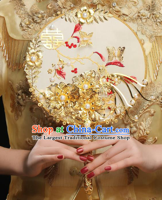 Chinese Traditional Handmade Palace Fans Classical Hanfu Wedding Silk Round Fan for Women