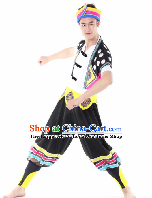 Chinese Traditional Miao Nationality Dance Black Clothing China Folk Dance Stage Performance Costume for Men