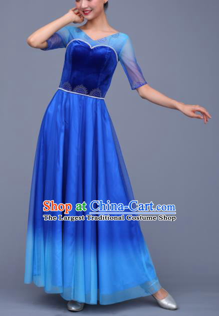 Chinese Traditional Opening Dance Chorus Royalblue Dress Modern Dance Stage Performance Costume for Women