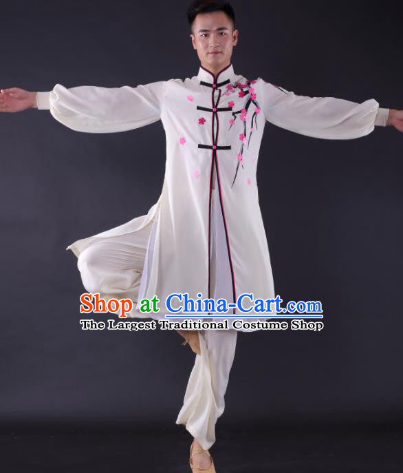 Chinese Traditional Fan Dance White Clothing China Folk Dance Stage Performance Costume for Men