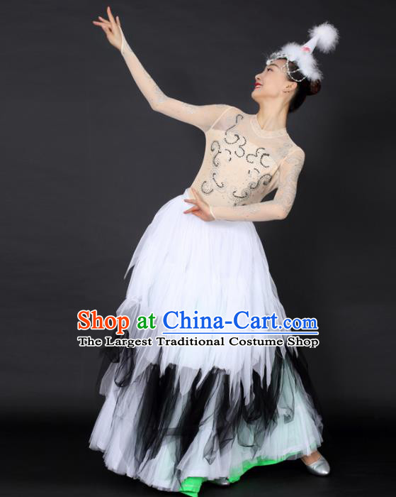 Chinese Mongolian Dance White Dress Traditional Mongol Nationality Stage Performance Costume for Women