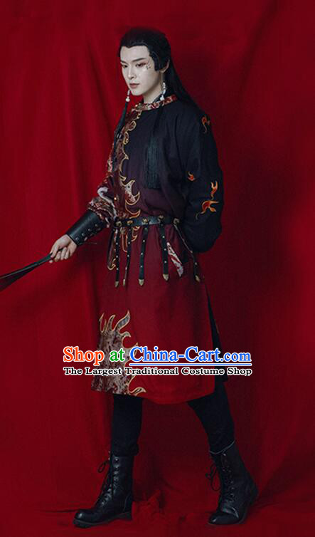 Chinese Traditional Tang Dynasty Swordsman Historical Costume Ancient Imperial Bodyguard Embroidered Clothing for Men