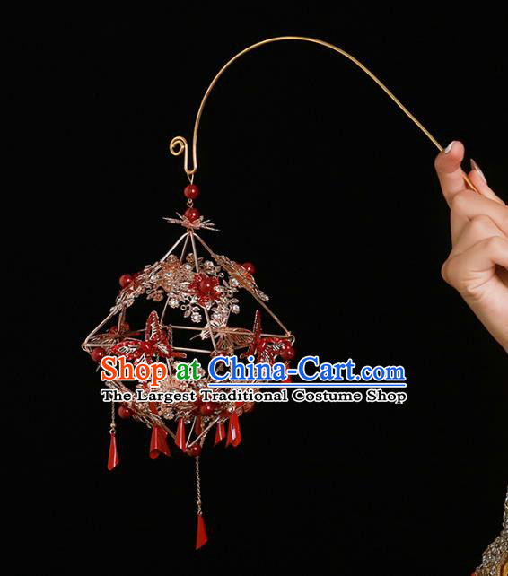 Chinese Ancient Wedding Red Butterfly Portable Lantern Accessories Traditional Bride Prop for Women