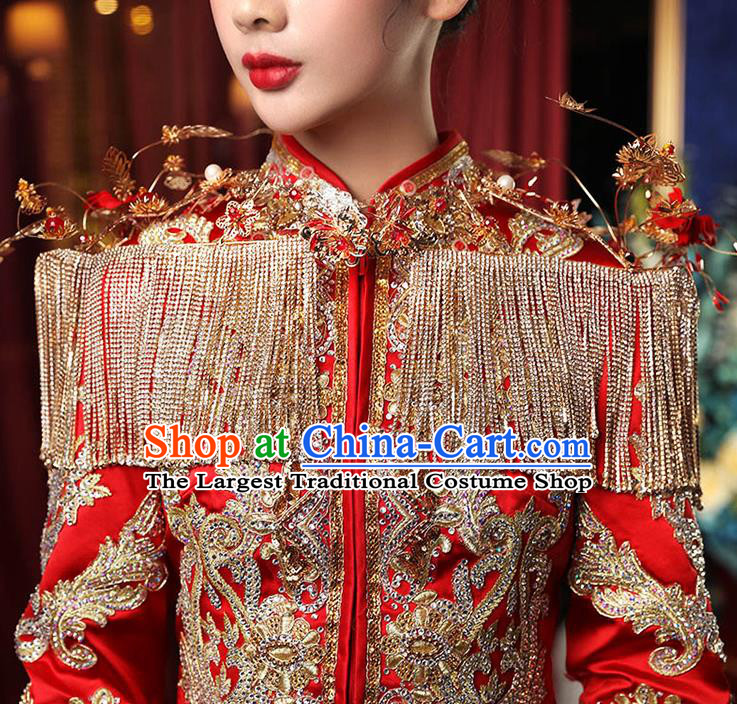 Chinese Ancient Wedding Shoulder Accessories Traditional Bride Xiuhe Suits Tippet for Women