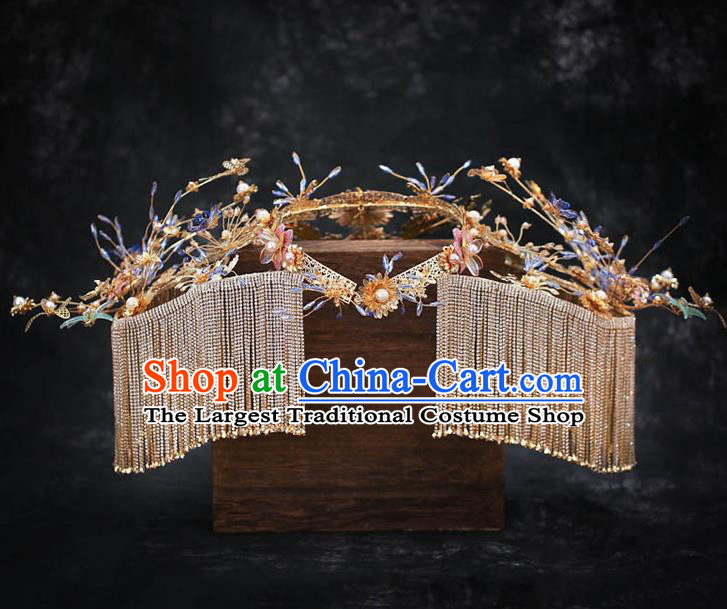 Chinese Ancient Wedding Blue Butterfly Shoulder Accessories Traditional Bride Xiuhe Suits Tippet for Women