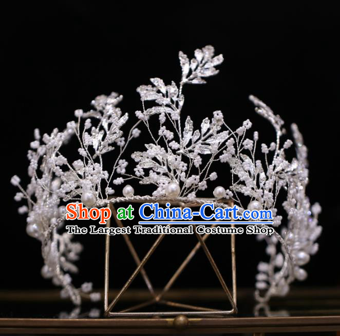 Top Grade Bride Baroque Argent Leaf Royal Crown Wedding Hair Accessories for Women