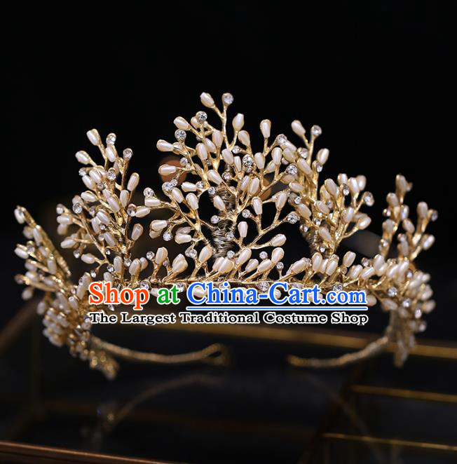 Top Grade Bride Baroque Golden Wheat Royal Crown Wedding Hair Accessories for Women