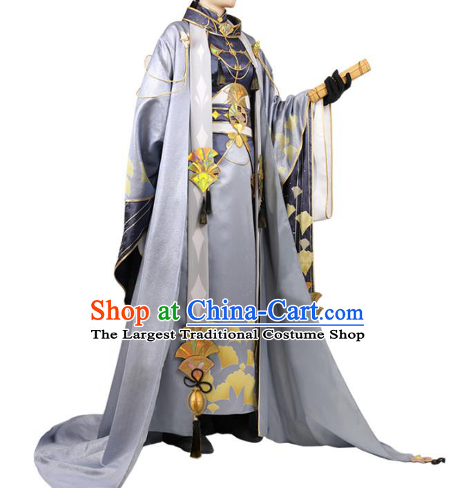 Traditional Chinese Cosplay Royal Prince Grey Costume Ancient Swordsman Hanfu Clothing for Men