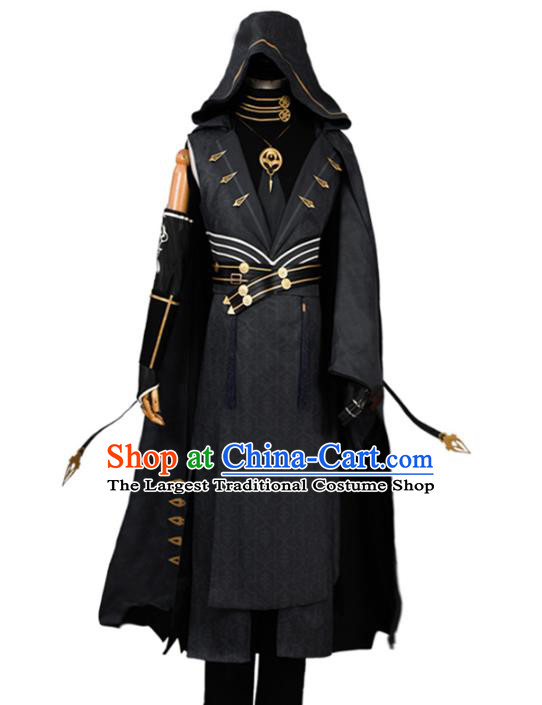 Traditional Chinese Cosplay Young Knight Black Costume Ancient Swordsman Hanfu Clothing for Men