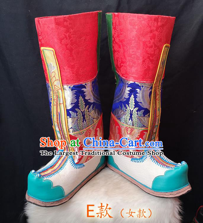 Handmade Chinese Zang Nationality Folk Dance Leather Boots Traditional Tibetan Ethnic Shoes for Women