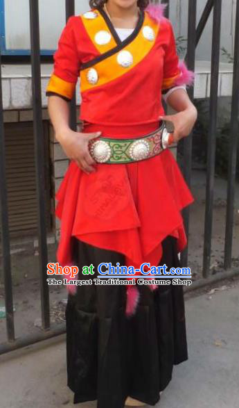 Chinese Zang Nationality Costumes Traditional Tibetan Ethnic Folk Dance Dress for Women