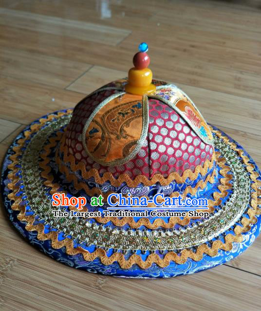 Handmade Chinese Zang Nationality Folk Dance Hat Traditional Tibetan Ethnic Hat for Men